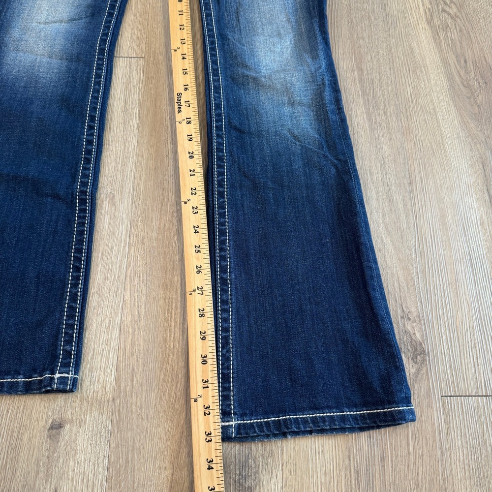 Miss Me Signature Bootcut Low Rise Jeans Dark Wash Embroidery Rhinestone Size 28 - Picture 5 of 9